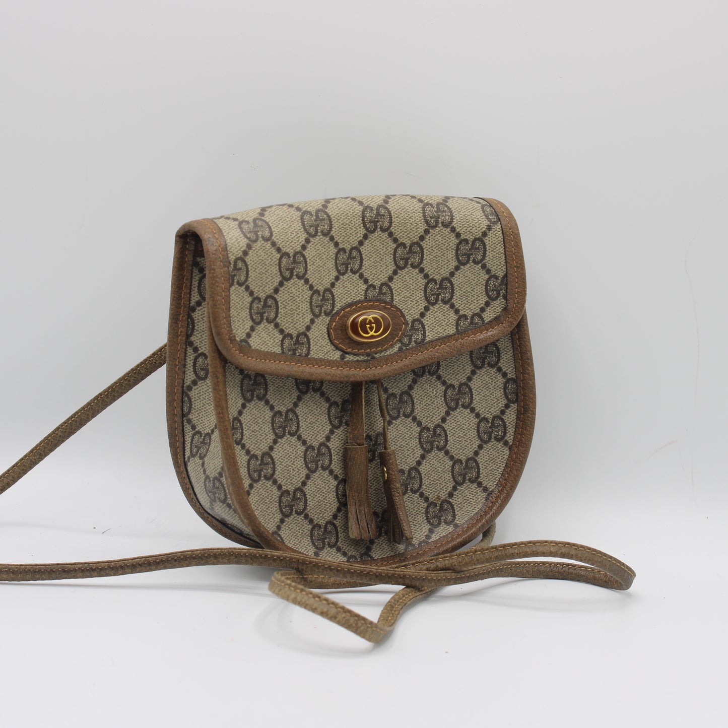 Gucci Beige Brown Monogram Mini Crossbody Bag With Tassel