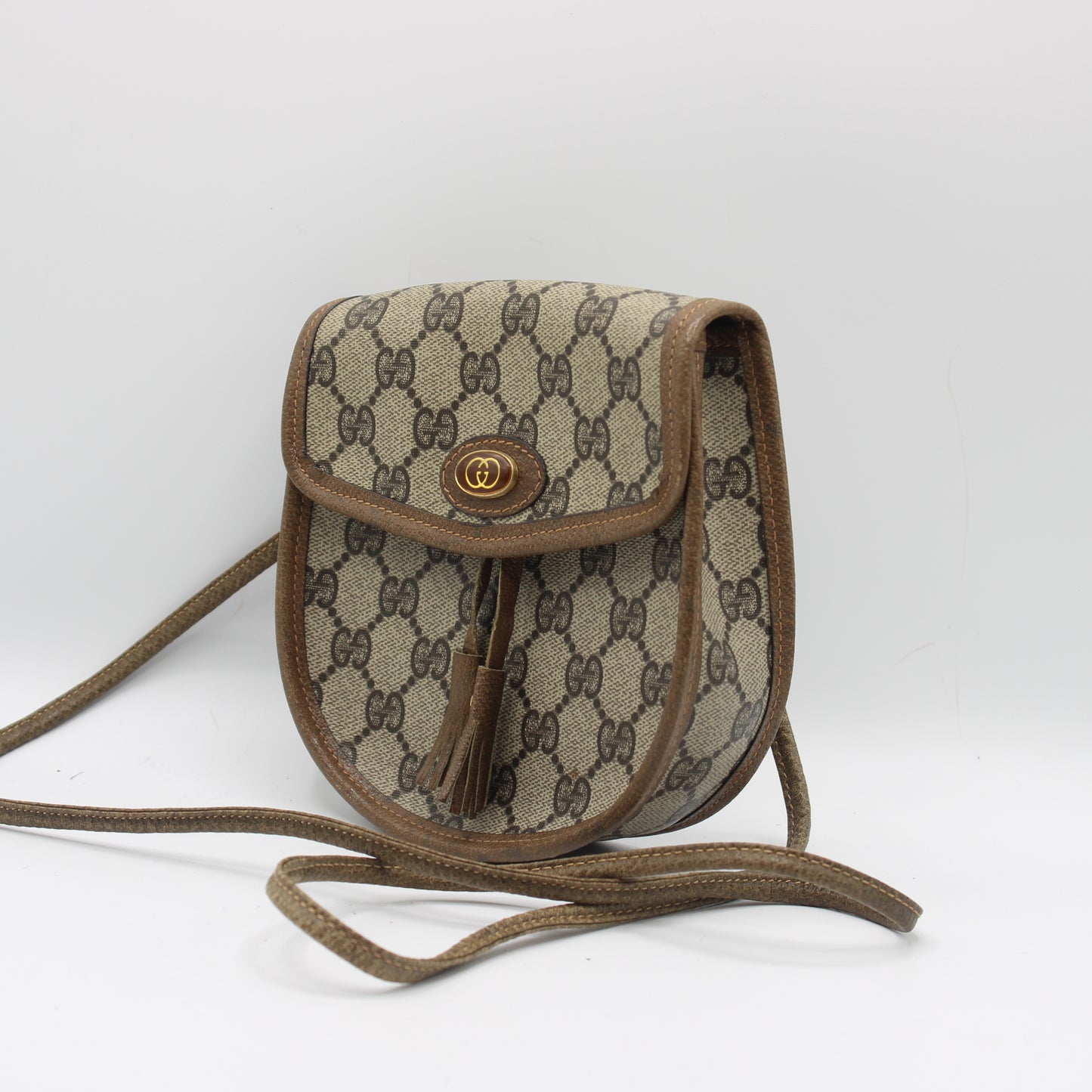 Gucci Beige Brown Monogram Mini Crossbody Bag With Tassel
