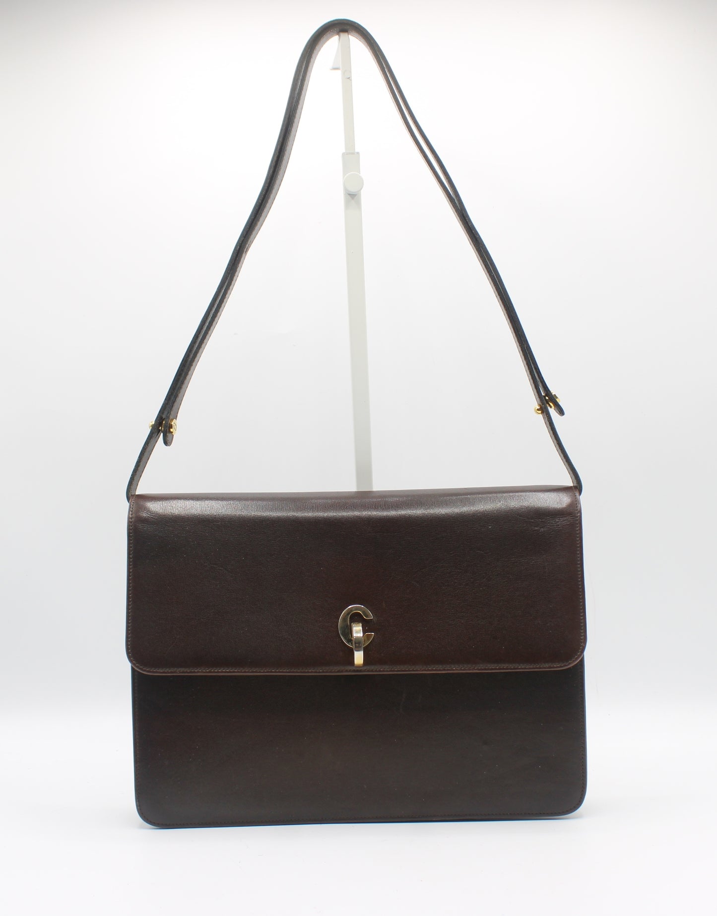 Christian Dior Brown Leather Flap Shoulder Bag With Gold Clasp Closure