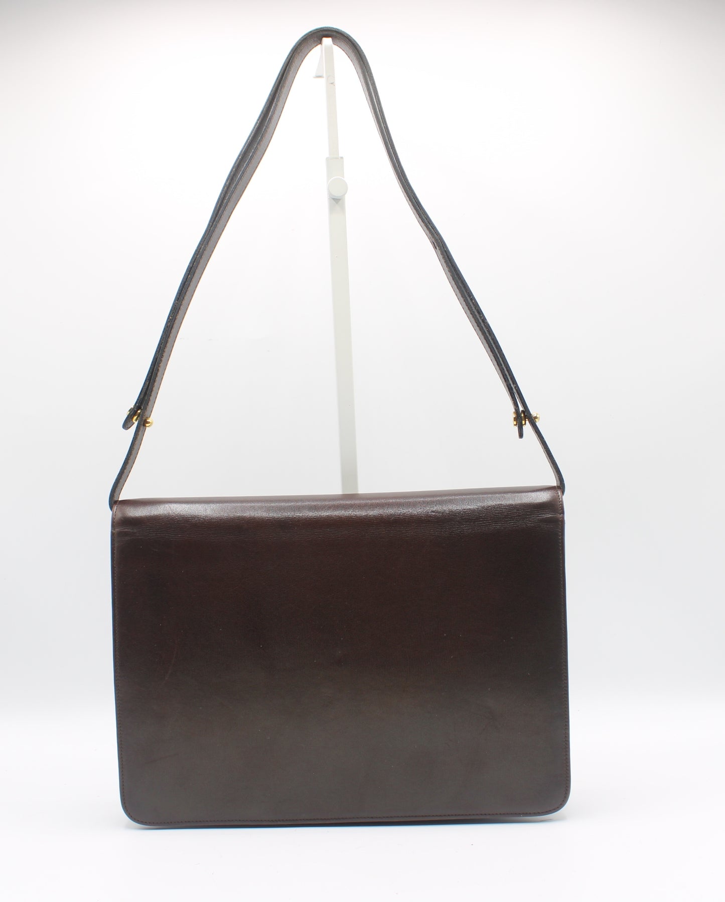Christian Dior Brown Leather Flap Shoulder Bag With Gold Clasp Closure