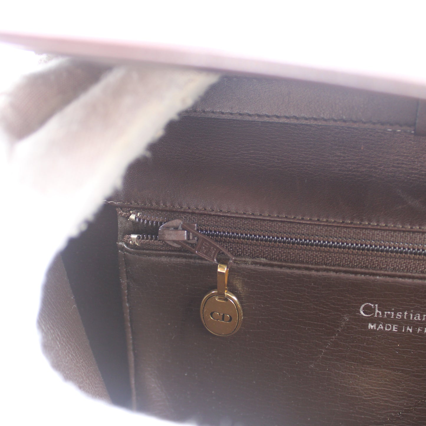 Christian Dior Brown Leather Flap Shoulder Bag With Gold Clasp Closure