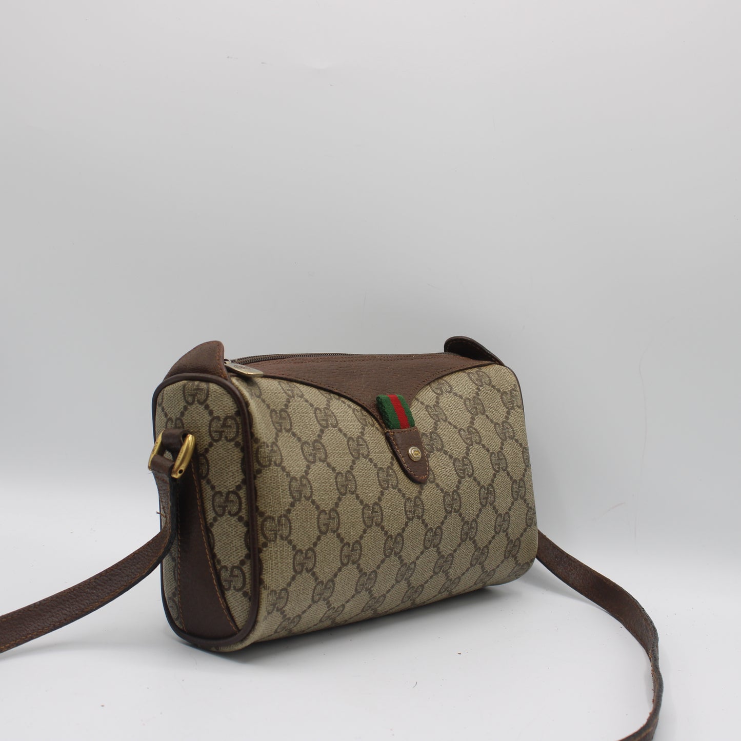 Gucci Brown GG Supreme Coated Canvas Leather Trim Crossbody Bag