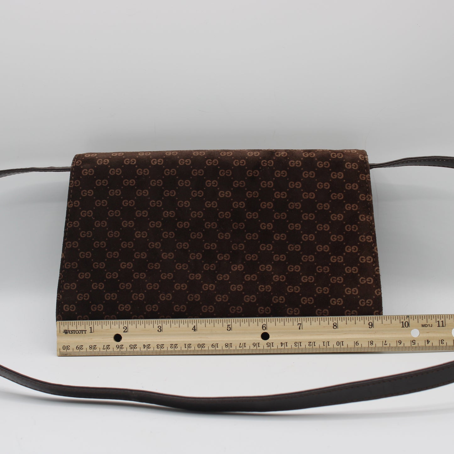 Gucci Brown Suede Micro GG Monogram Leather Flap Crossbody Bag