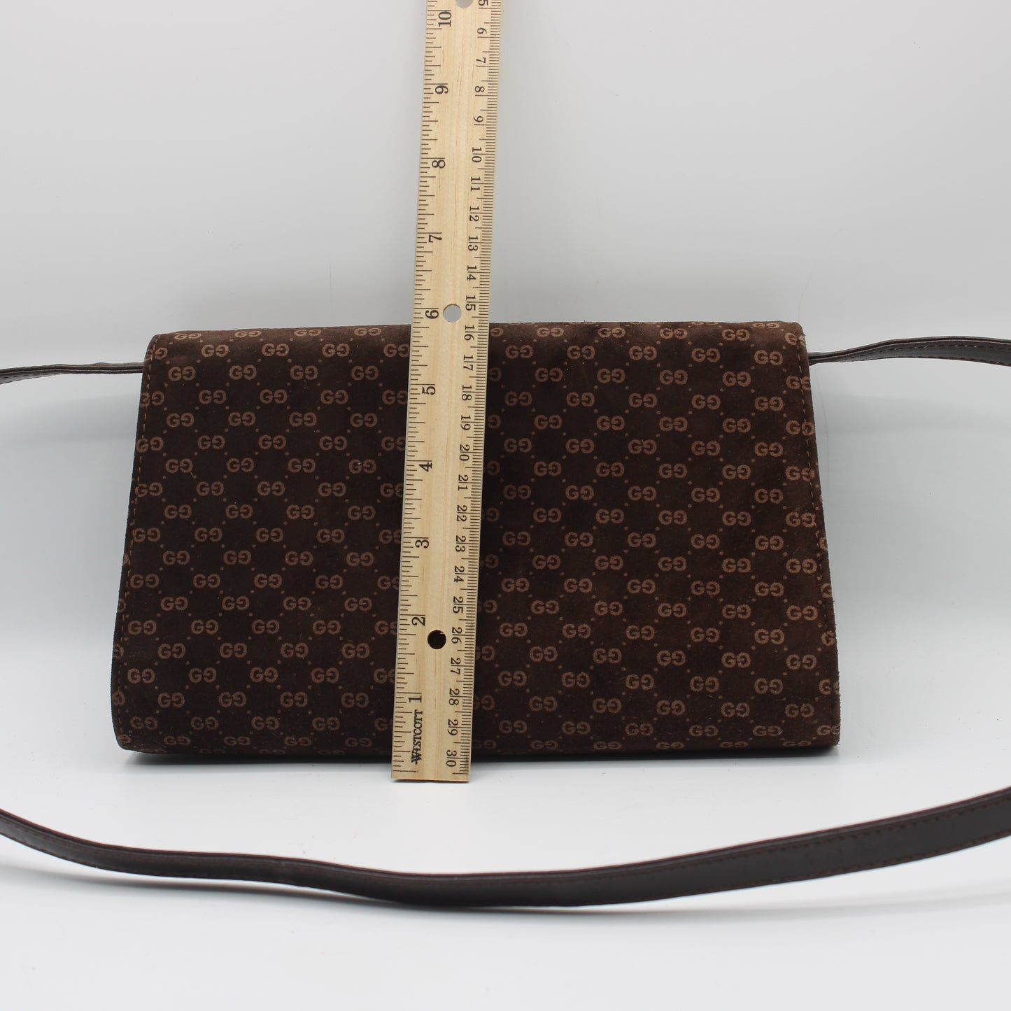 Gucci Brown Suede Micro GG Monogram Leather Flap Crossbody Bag