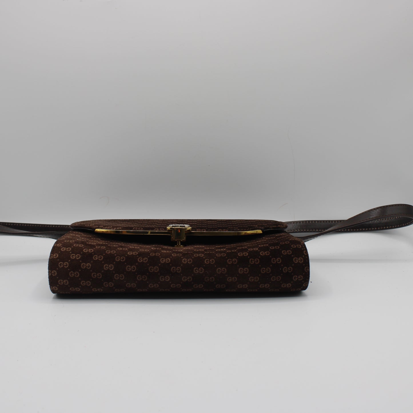 Gucci Brown Suede Micro GG Monogram Leather Flap Crossbody Bag