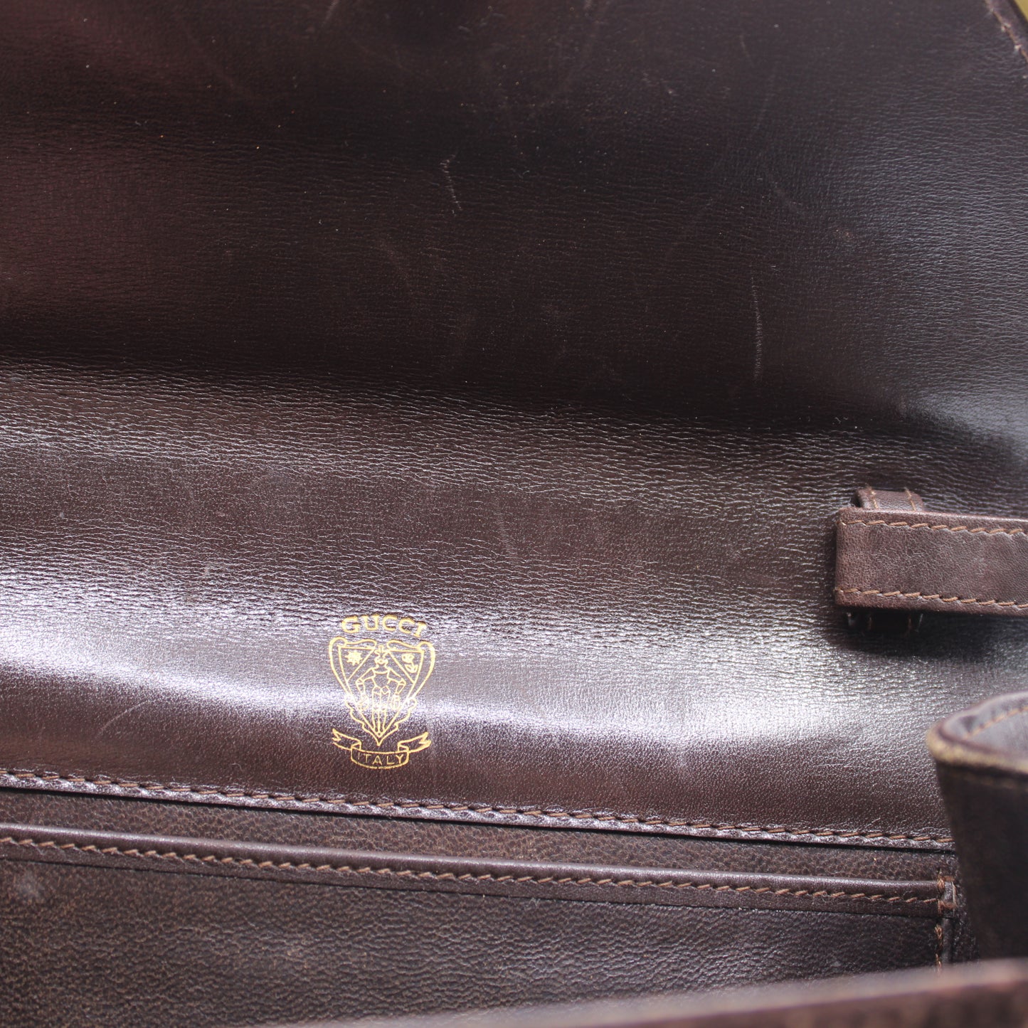 Gucci Brown Suede Micro GG Monogram Leather Flap Crossbody Bag