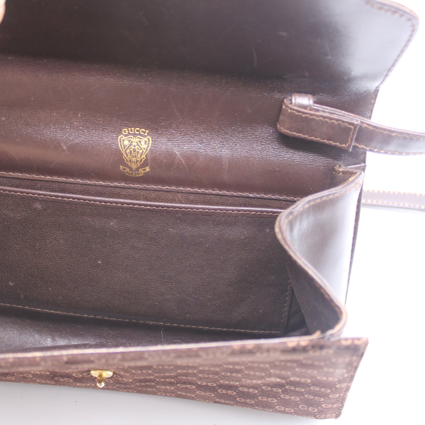 Gucci Brown Suede Micro GG Monogram Leather Flap Crossbody Bag