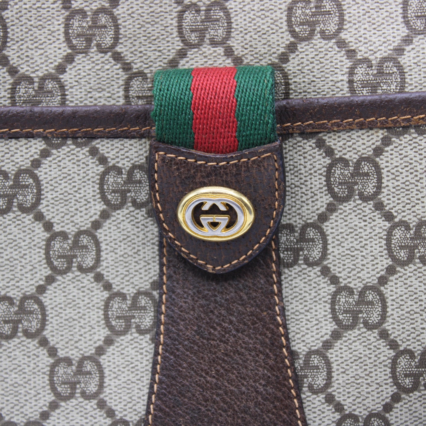 Gucci Brown GG Supreme Canvas Leather Trim Crossbody Bag