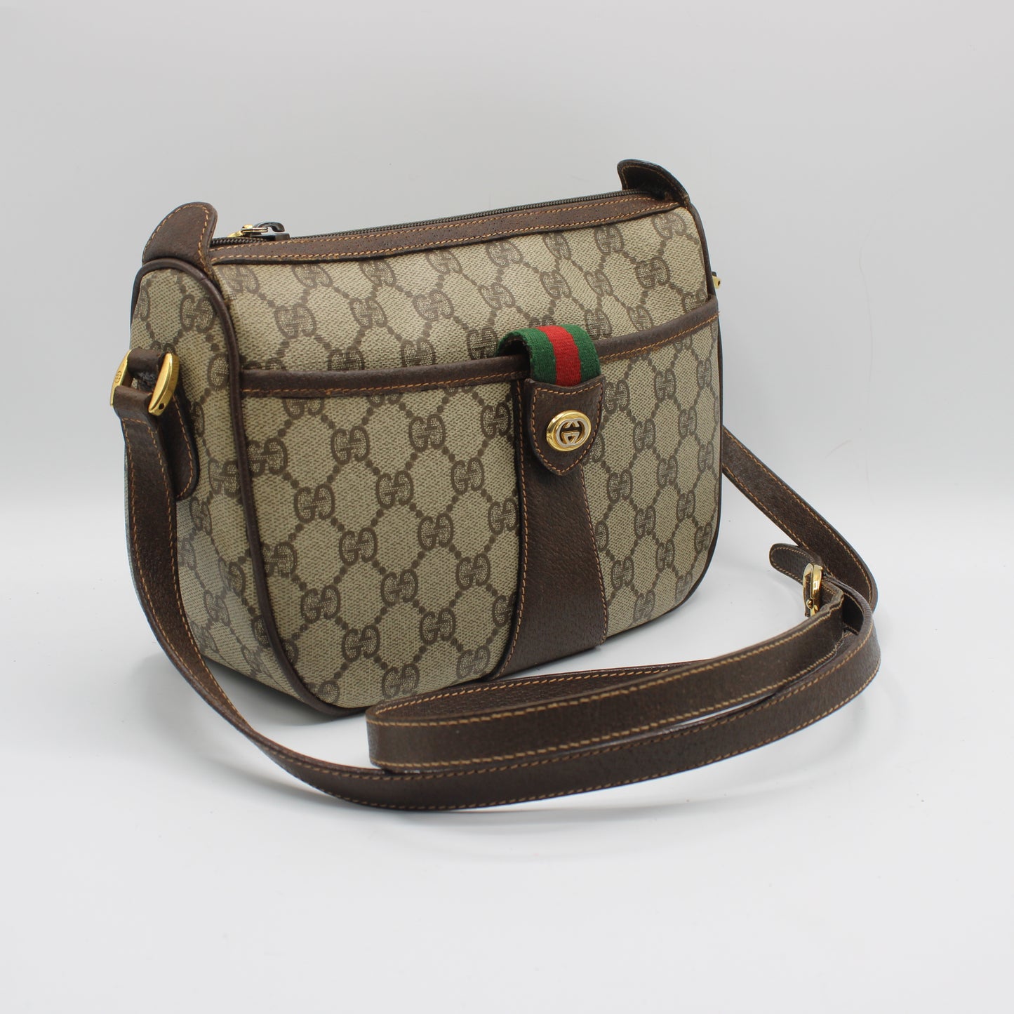 Gucci Brown GG Supreme Canvas Leather Trim Crossbody Bag