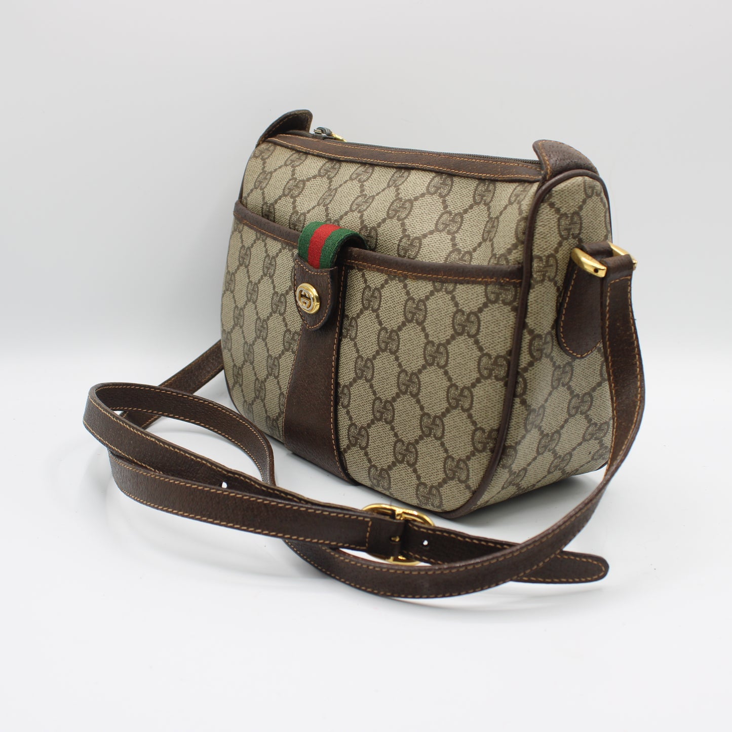 Gucci Brown GG Supreme Canvas Leather Trim Crossbody Bag