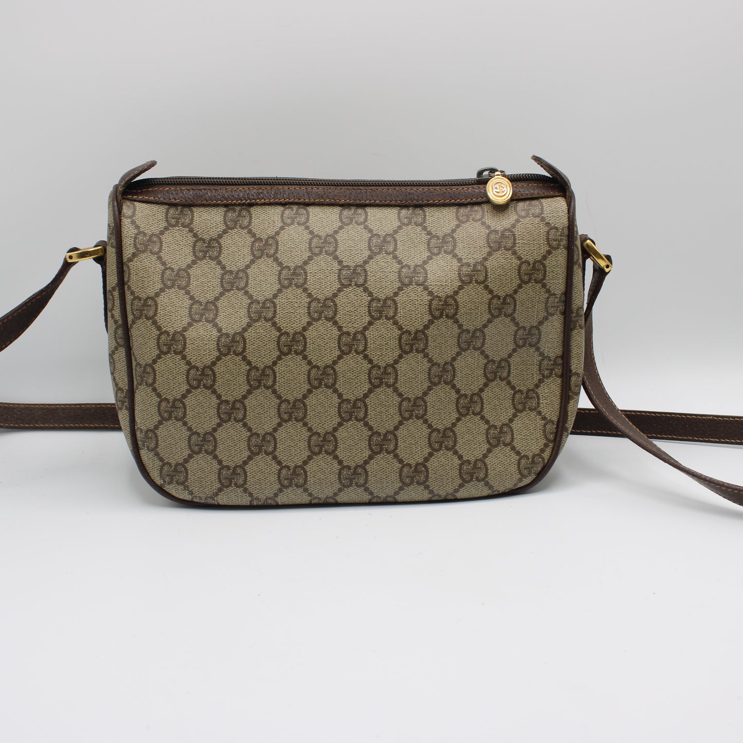 Gucci Brown GG Supreme Canvas Leather Trim Crossbody Bag