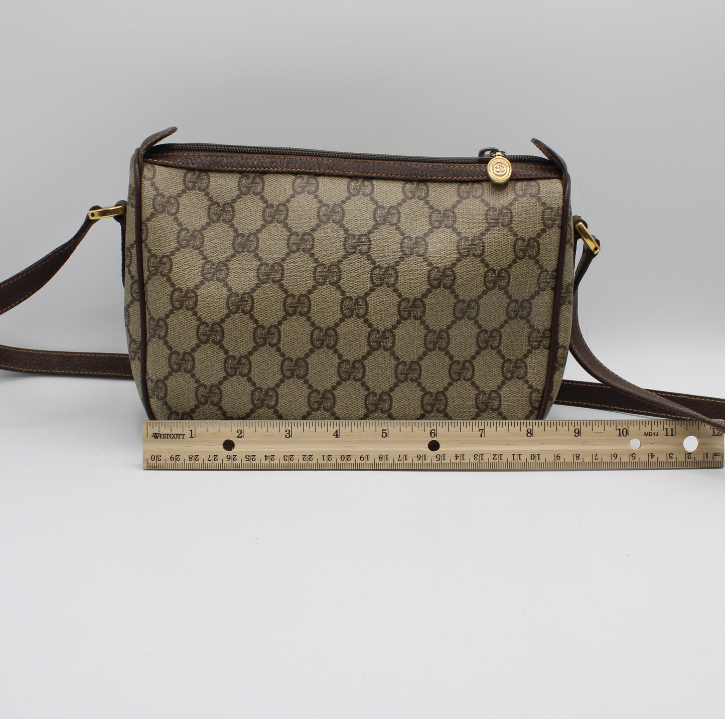 Gucci Brown GG Supreme Canvas Leather Trim Crossbody Bag
