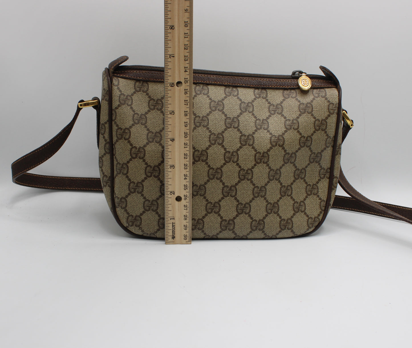 Gucci Brown GG Supreme Canvas Leather Trim Crossbody Bag