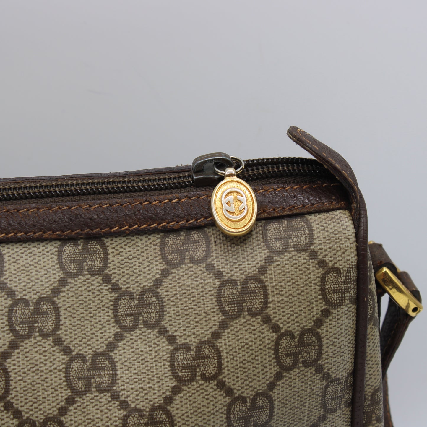 Gucci Brown GG Supreme Canvas Leather Trim Crossbody Bag