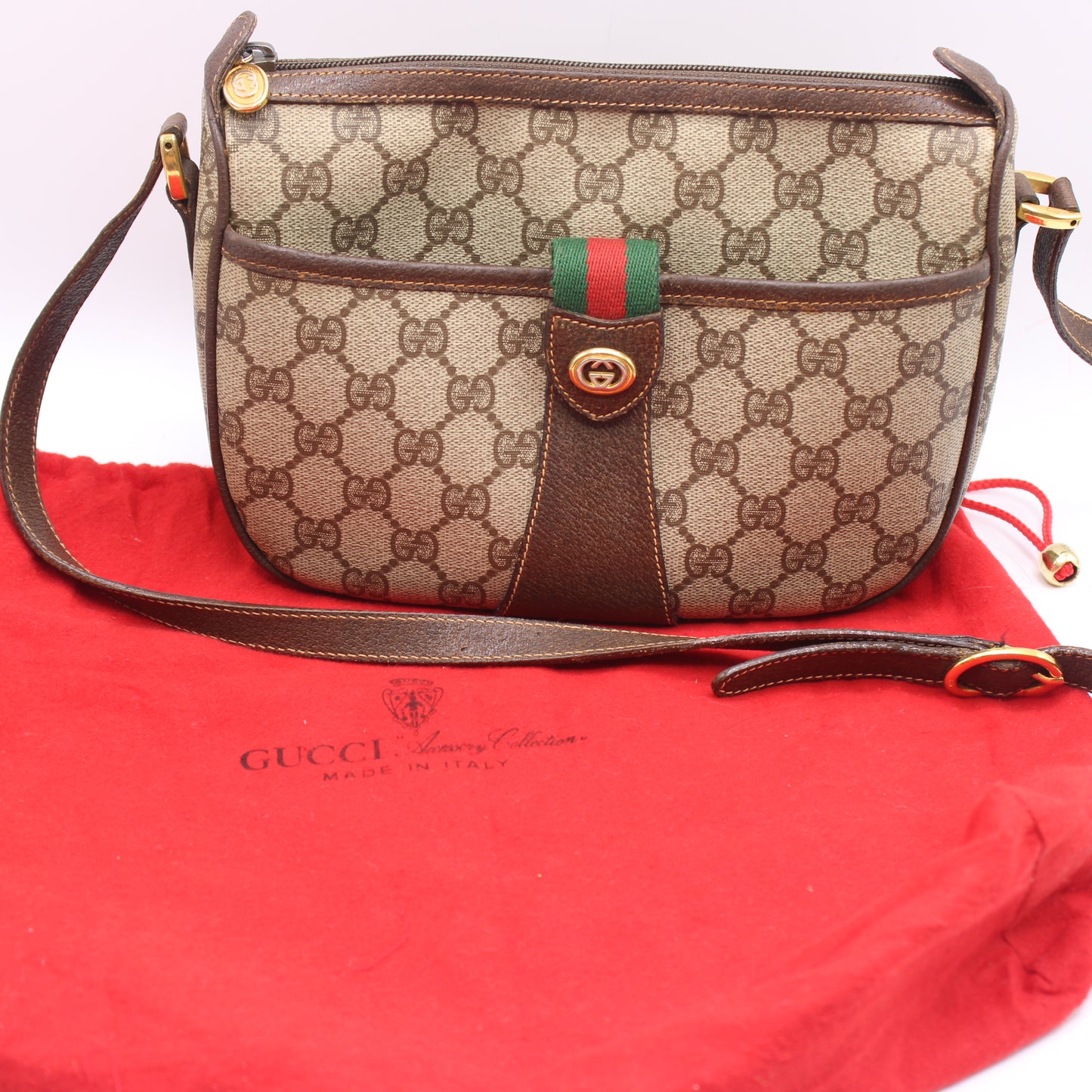 Gucci Brown GG Supreme Canvas Leather Trim Crossbody Bag