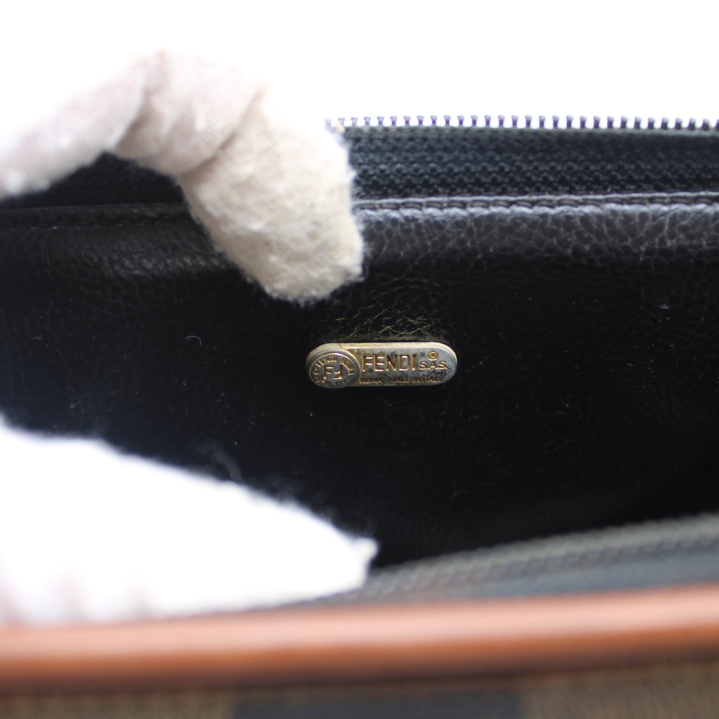 Fendi Brown Canvas Pequin Stripe Leather Mini Boston Crossbody Bag