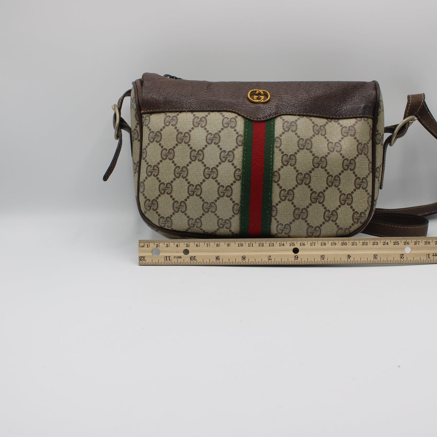 Gucci Brown Leather Trim GG Supreme Canvas Crossbody Bag