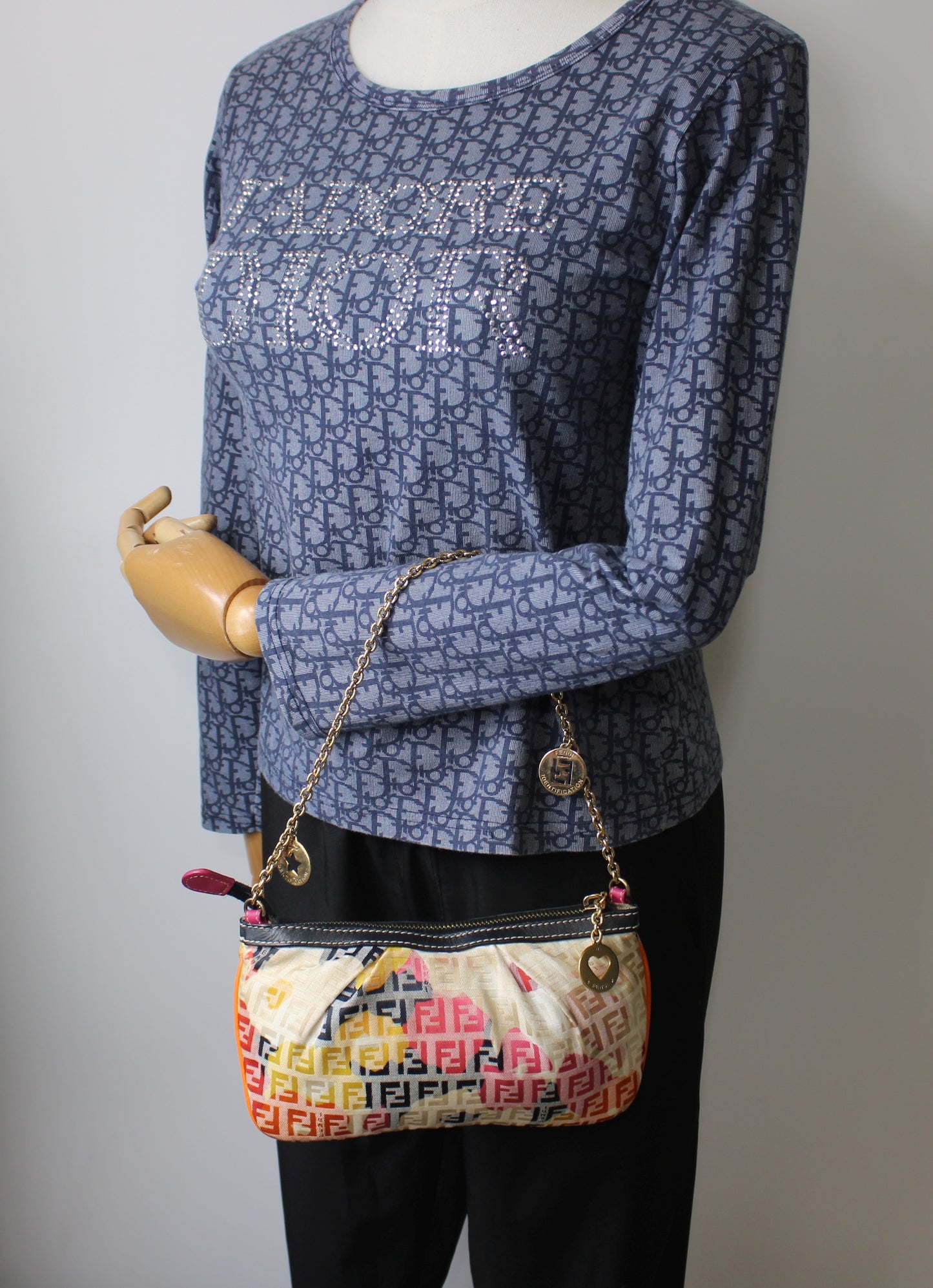 Fendi Multicolor Zucca Canvas Chain Charm Pouch Bag