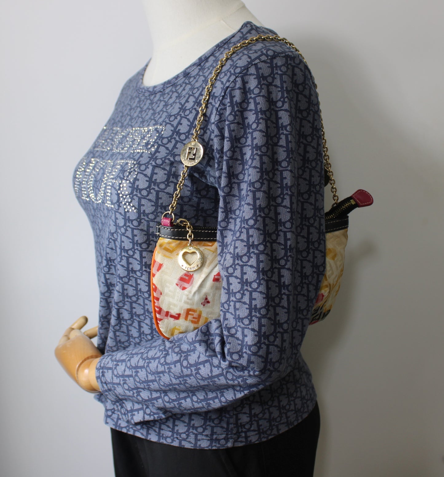 Fendi Multicolor Zucca Canvas Chain Charm Pouch Bag