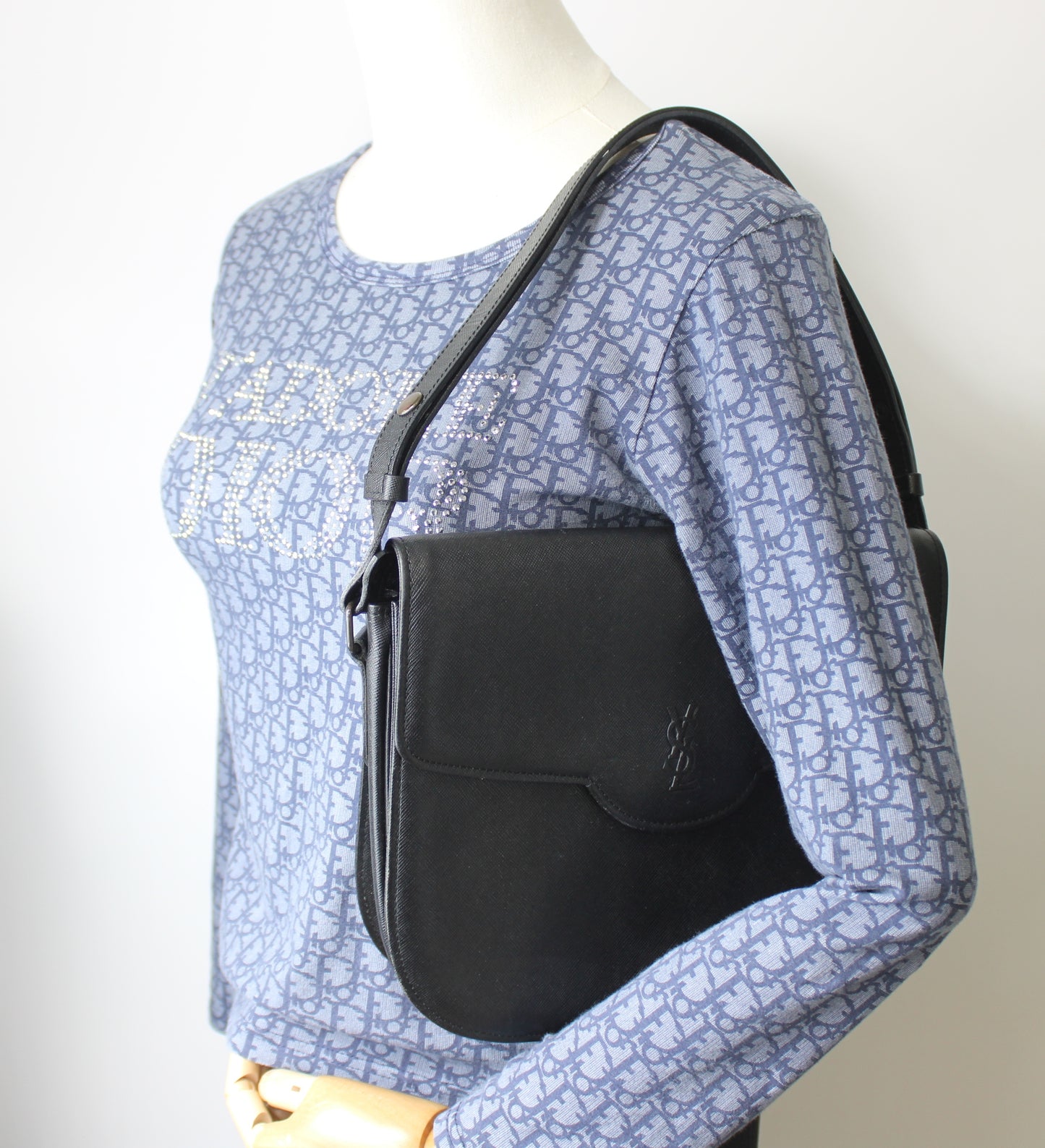 Yves Saint Laurent Black Textured Leather Flap Shoulder Bag