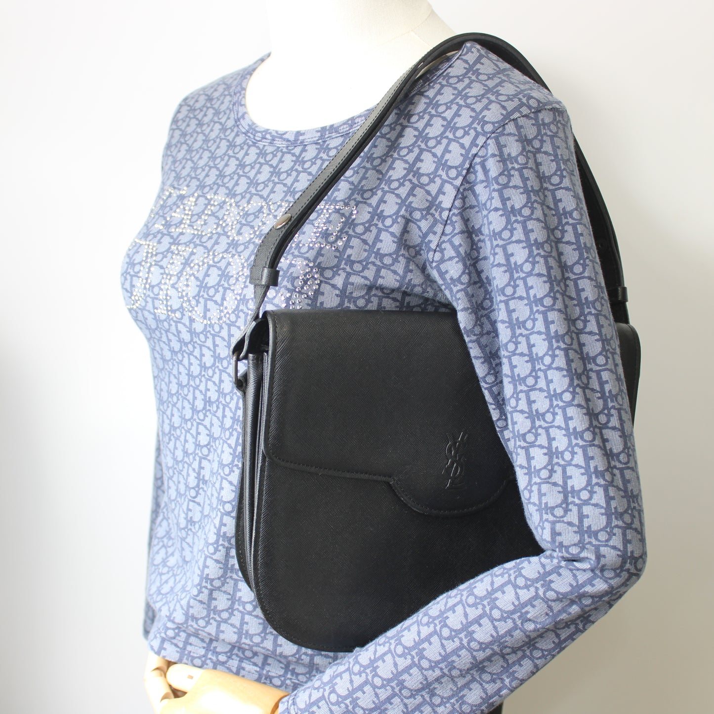 Yves Saint Laurent Black Textured Leather Flap Shoulder Bag