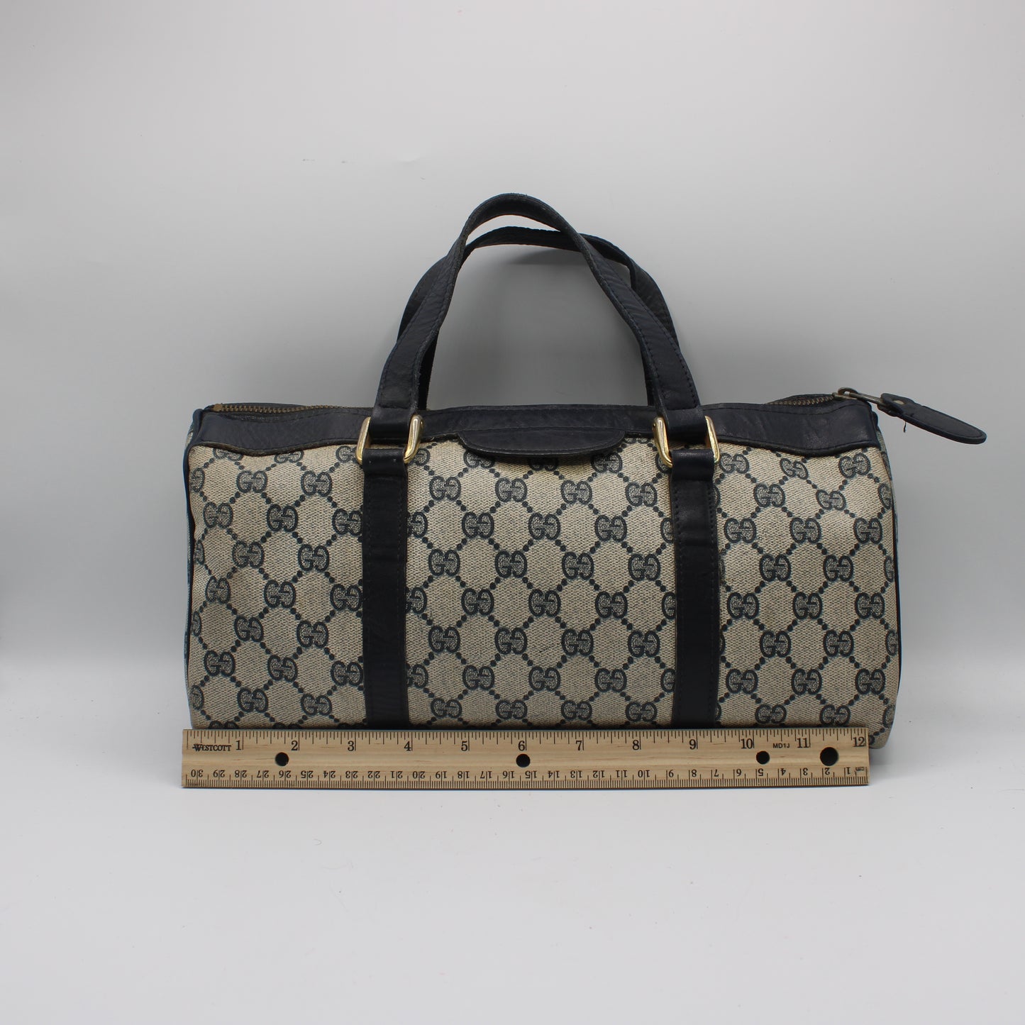 Gucci Blue GG Canvas And Navy Leather Mini Boston Bag
