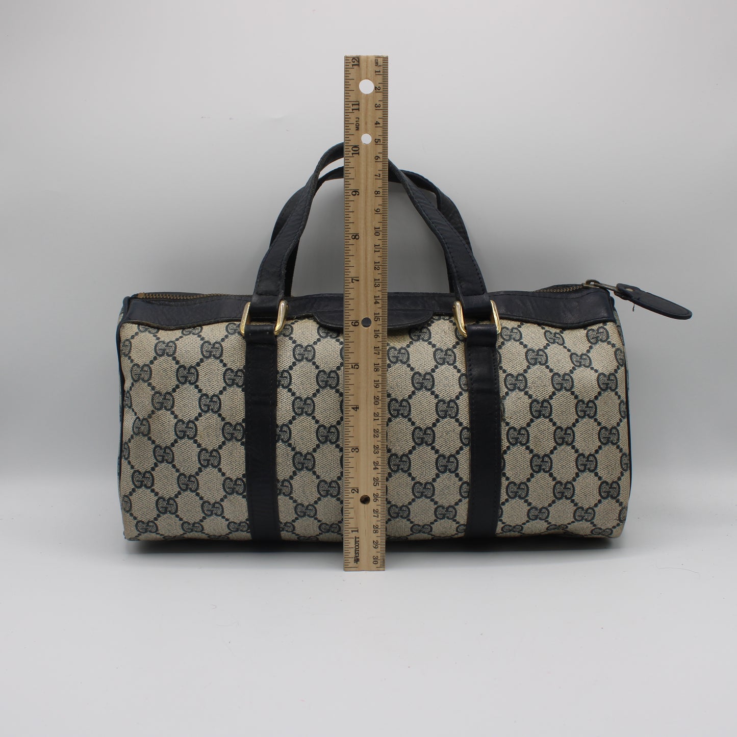 Gucci Blue GG Canvas And Navy Leather Mini Boston Bag