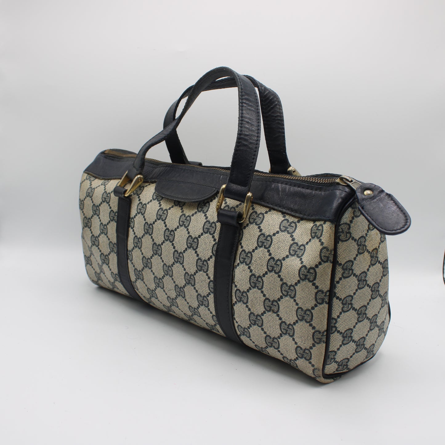 Gucci Blue GG Canvas And Navy Leather Mini Boston Bag