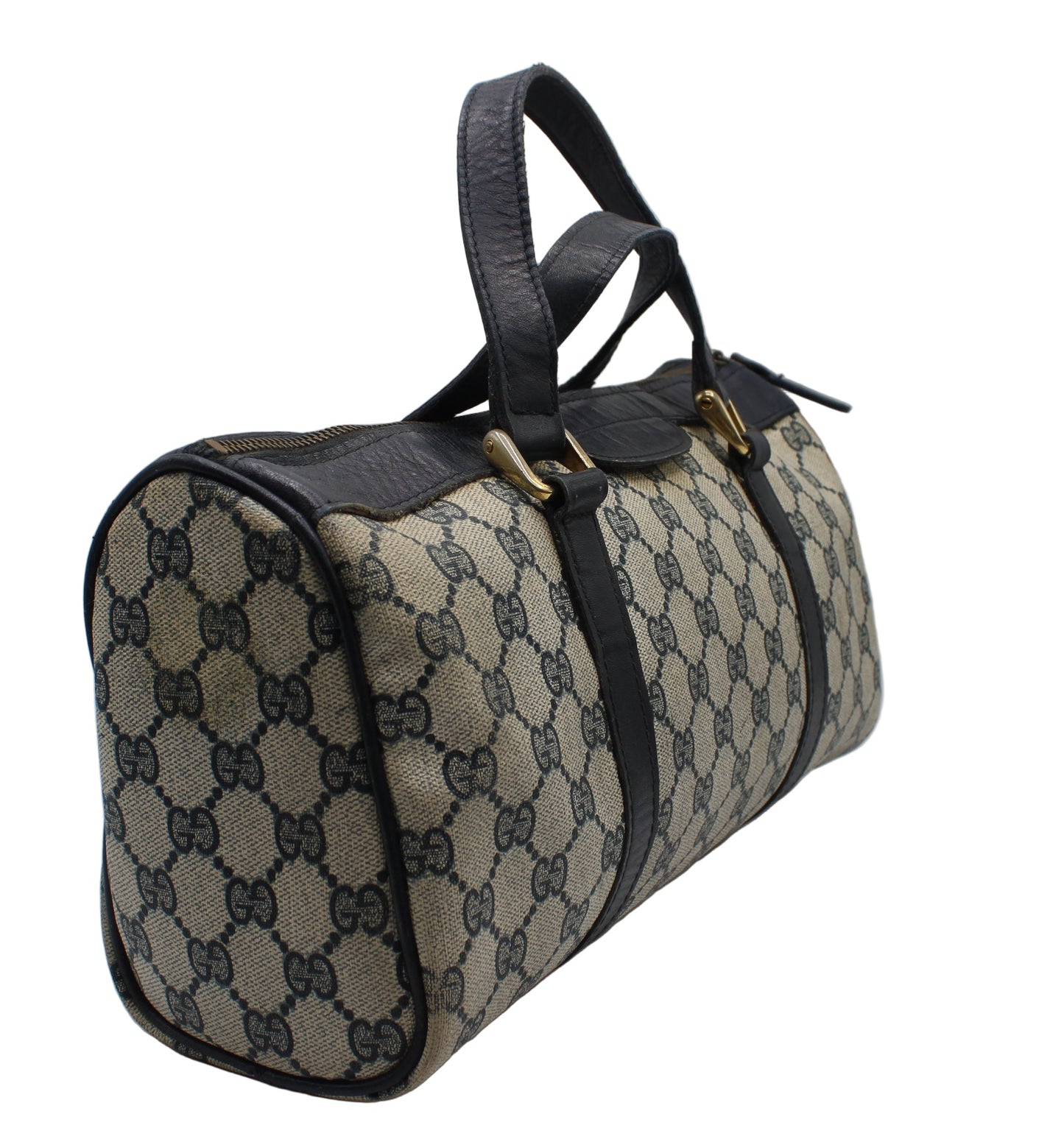Gucci Blue GG Canvas And Navy Leather Mini Boston Bag