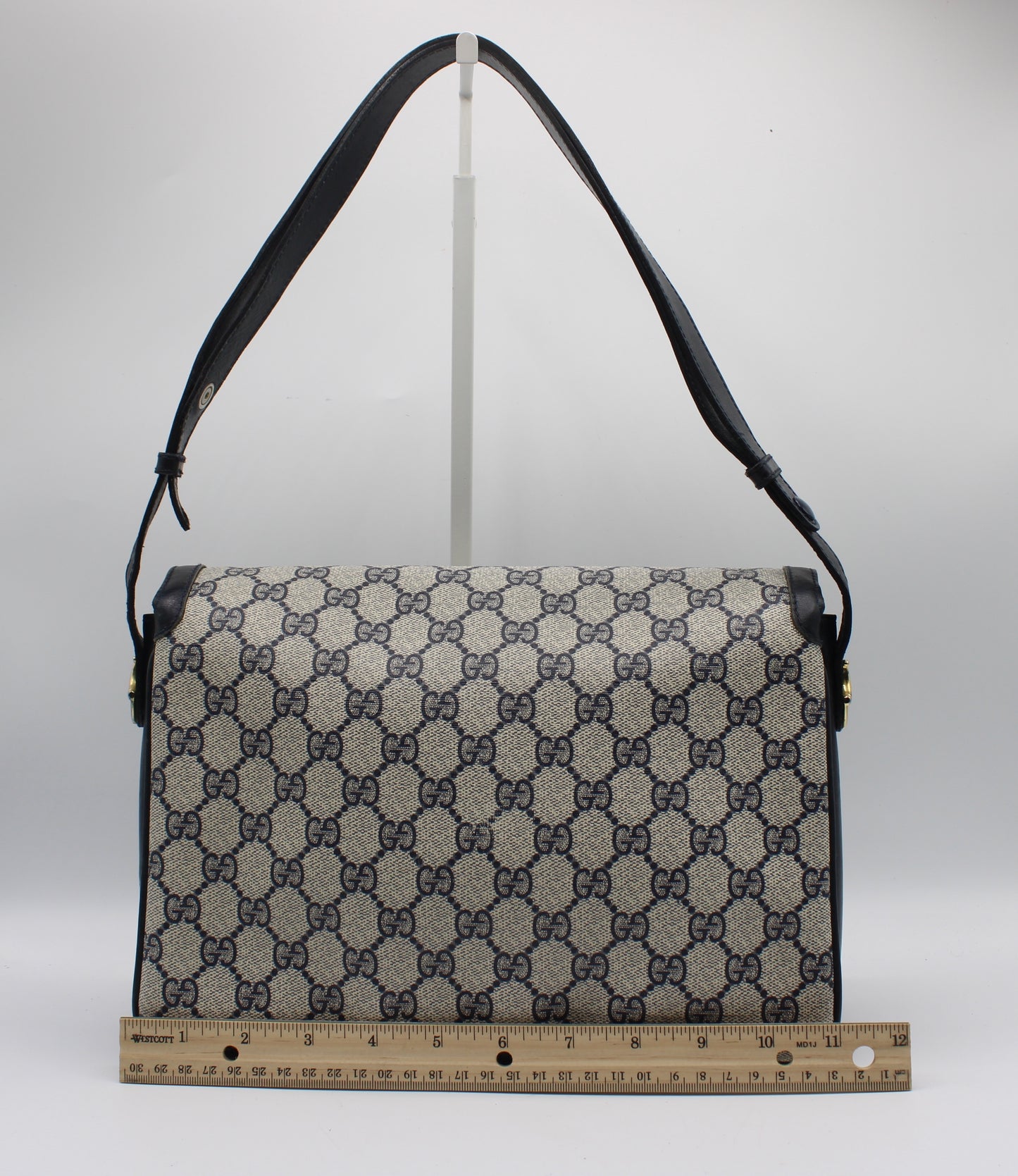 Gucci Navy GG Canvas Leather Flap Shoulder Bag