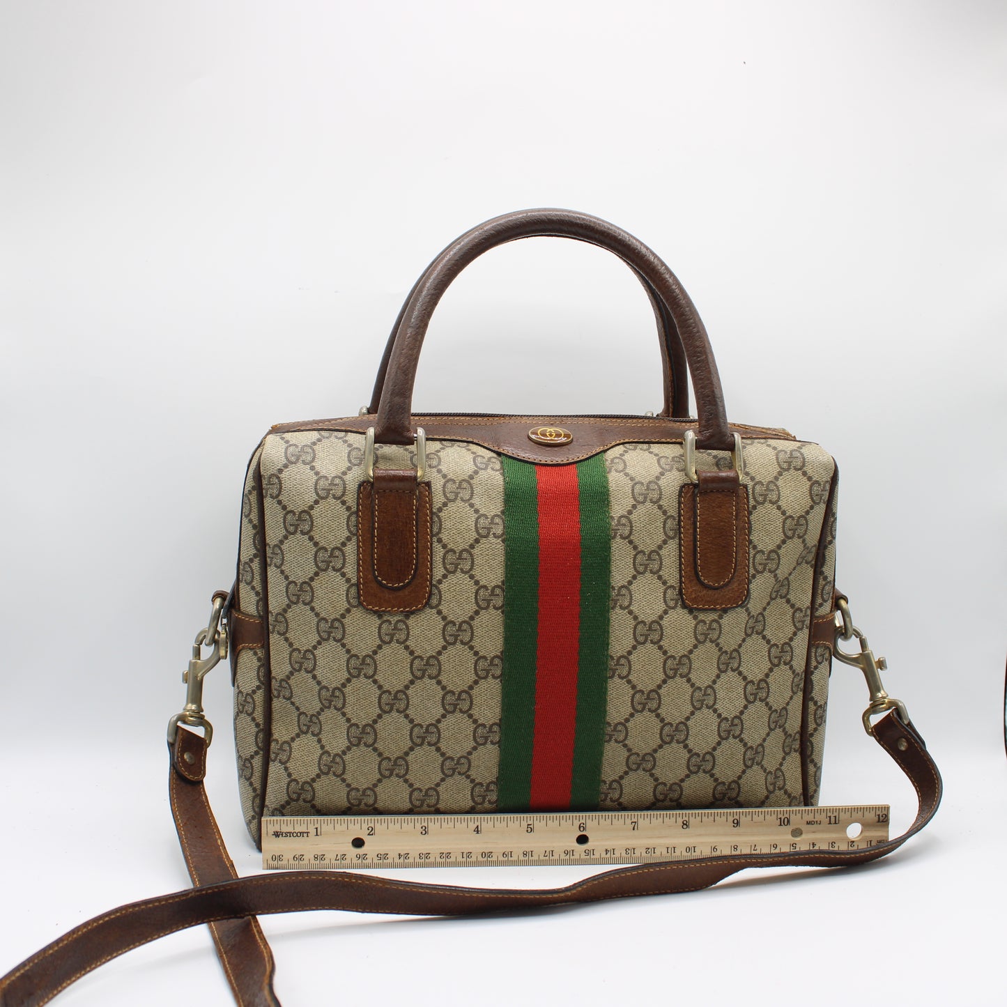 Gucci Brown GG Supreme Canvas Ophidia Boston Crossbody Bag