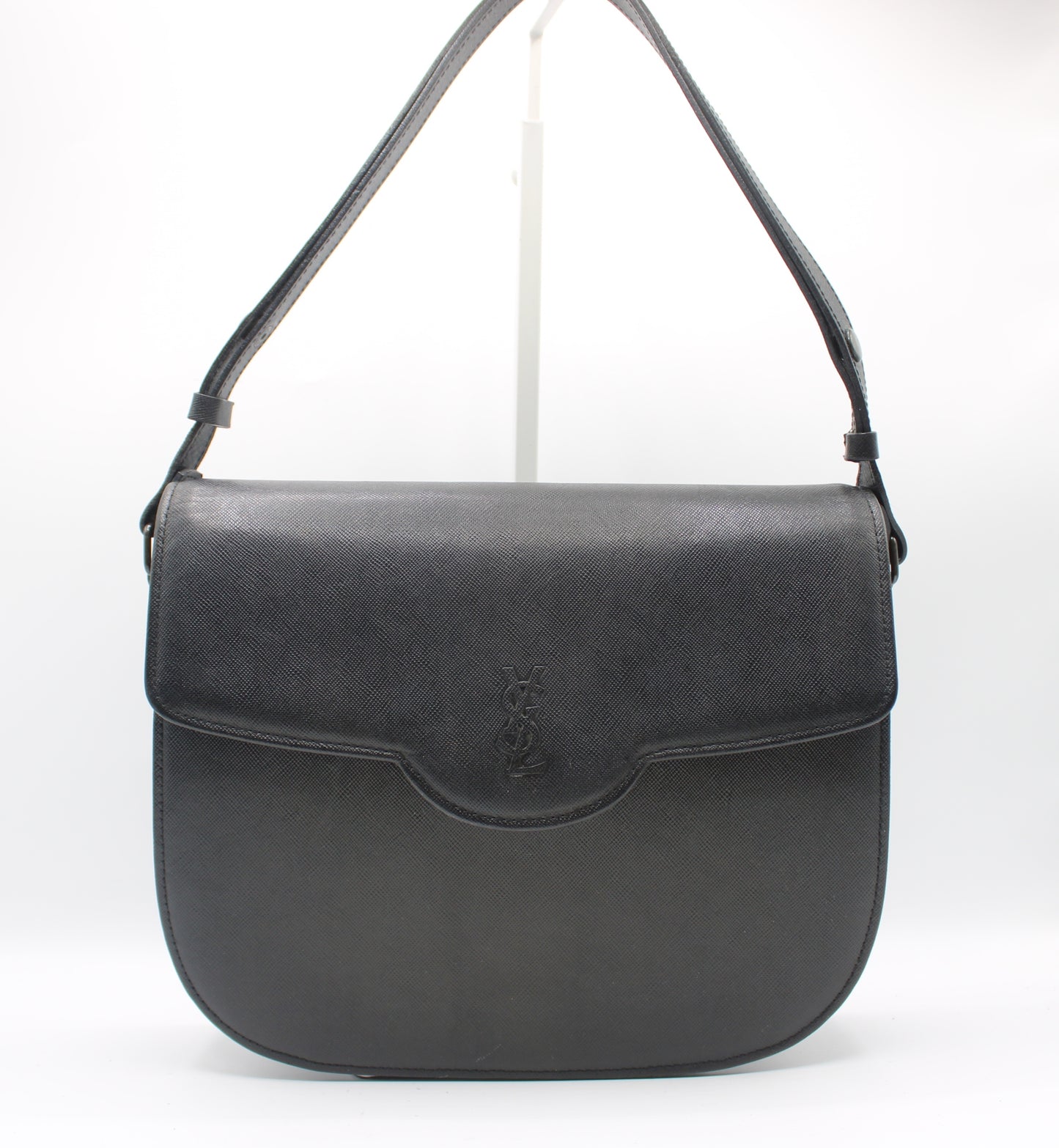 Yves Saint Laurent Black Textured Leather Flap Shoulder Bag