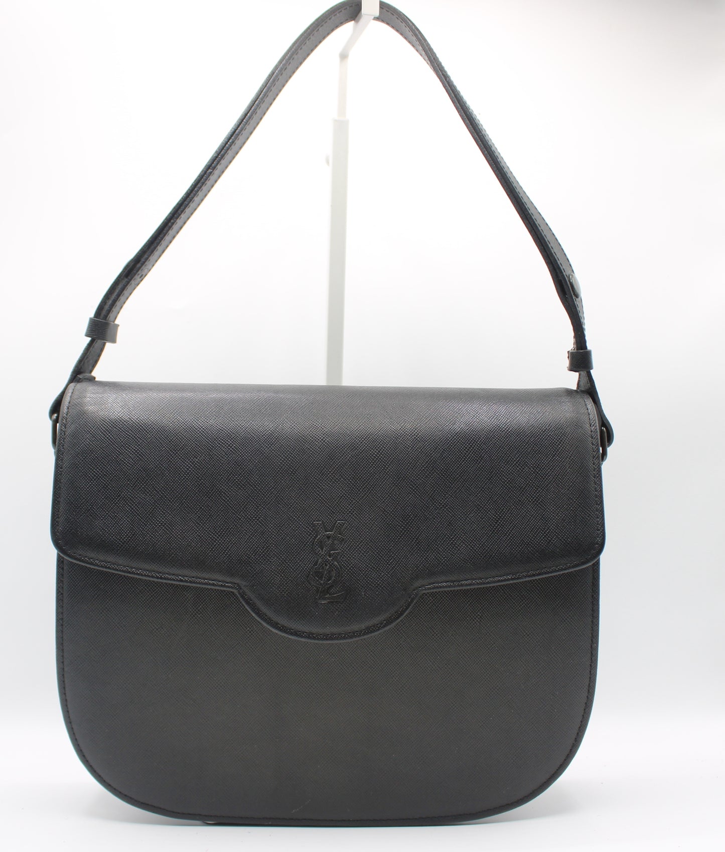 Yves Saint Laurent Black Textured Leather Flap Shoulder Bag