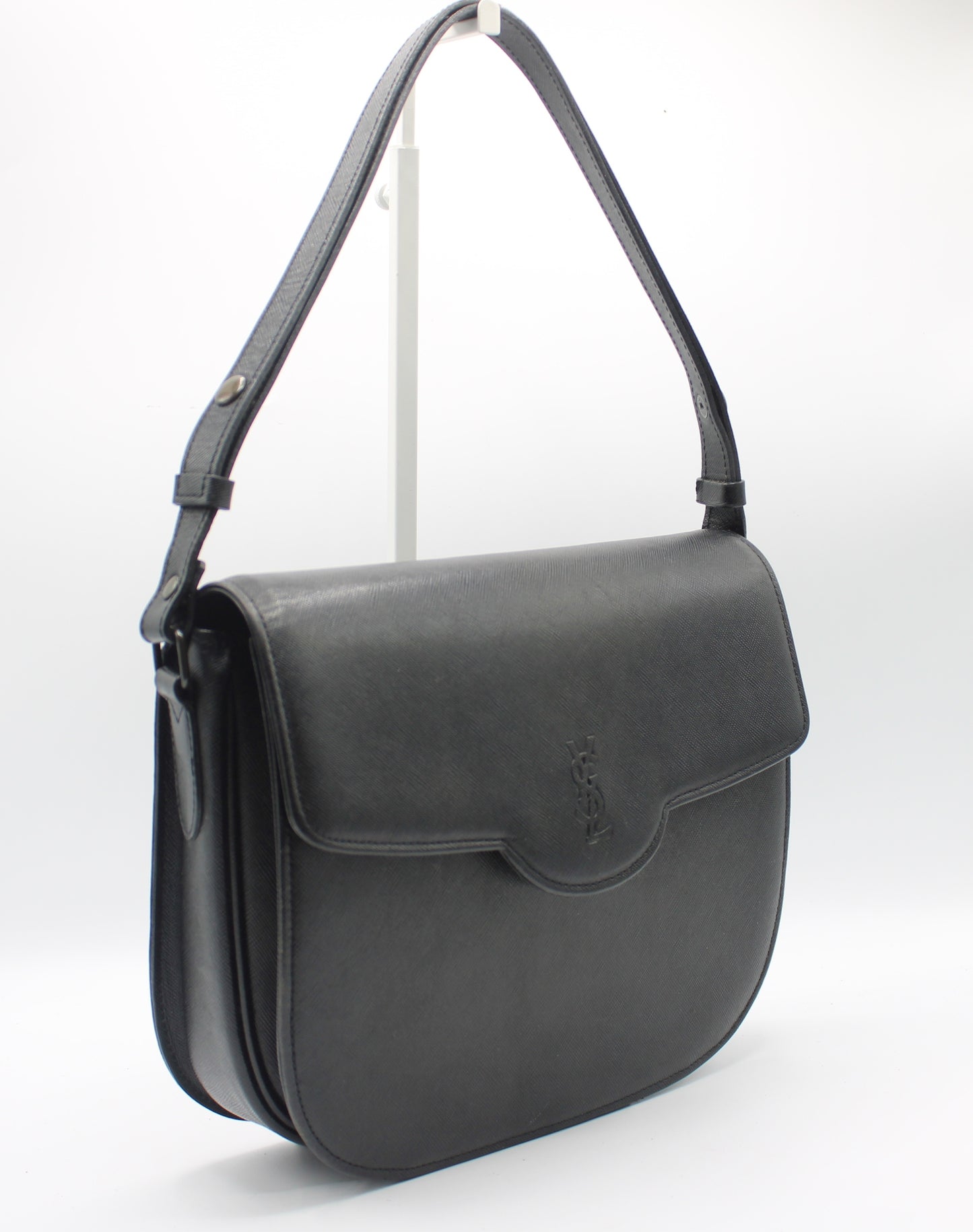 Yves Saint Laurent Black Textured Leather Flap Shoulder Bag