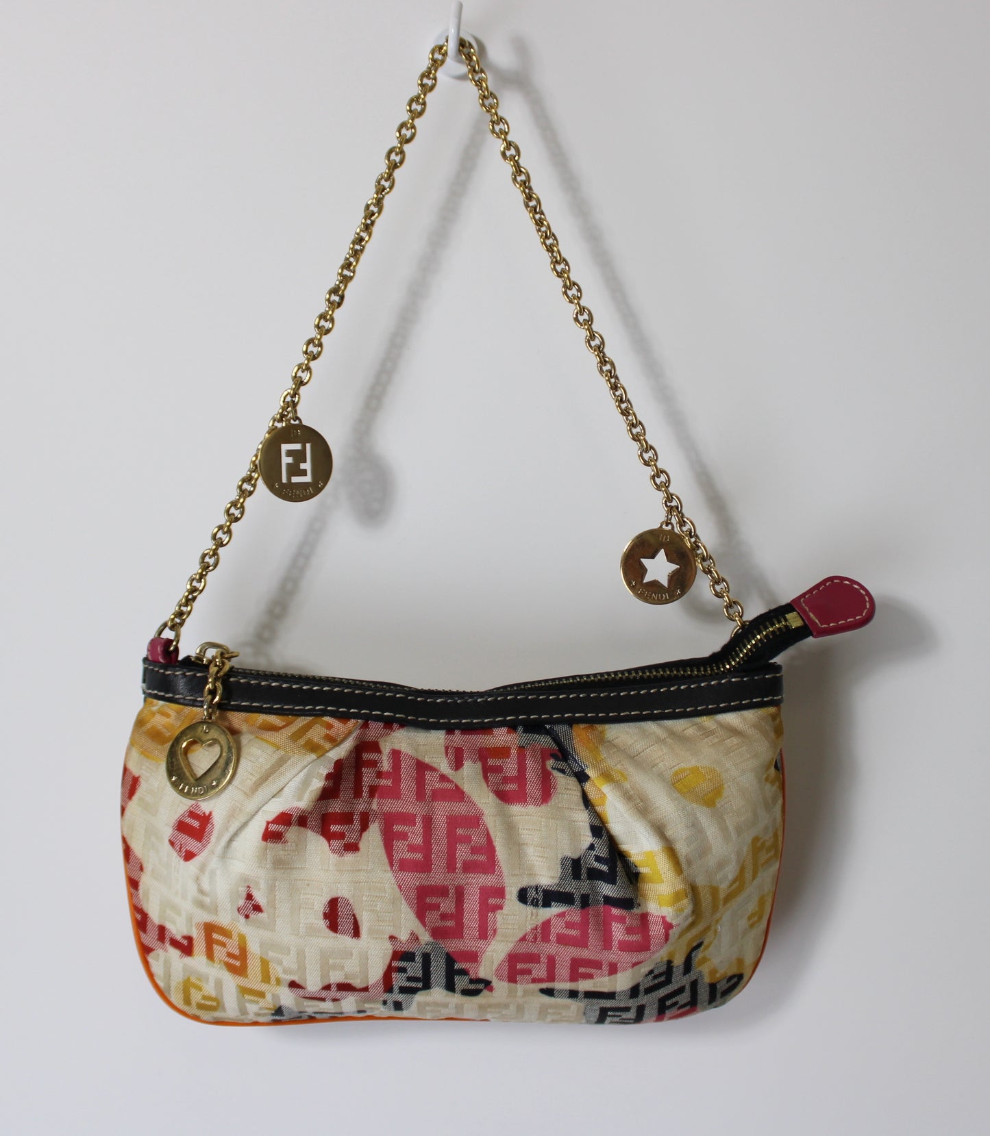 Fendi Multicolor Zucca Canvas Chain Charm Pouch Bag