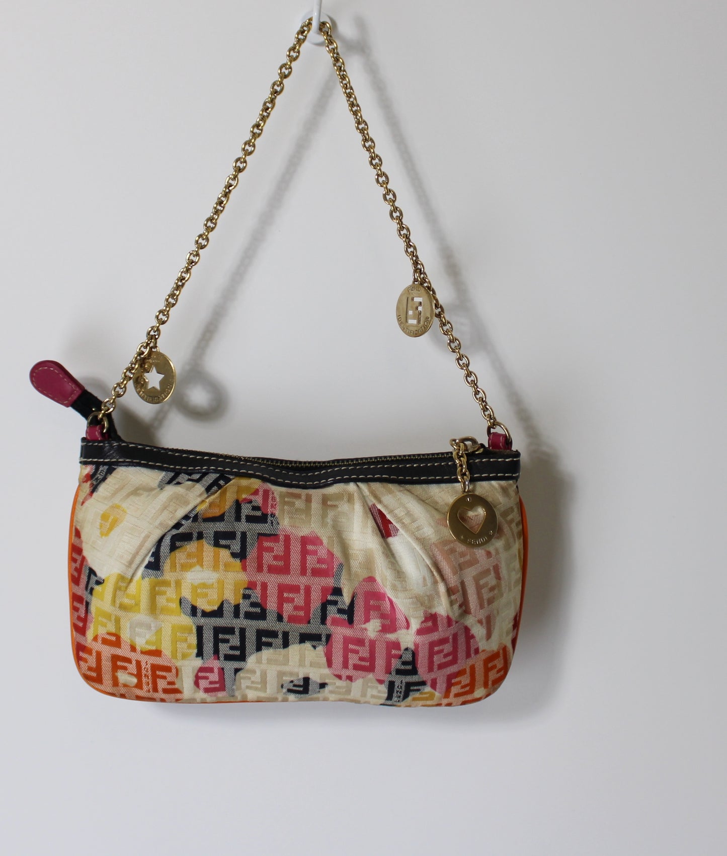 Fendi Multicolor Zucca Canvas Chain Charm Pouch Bag
