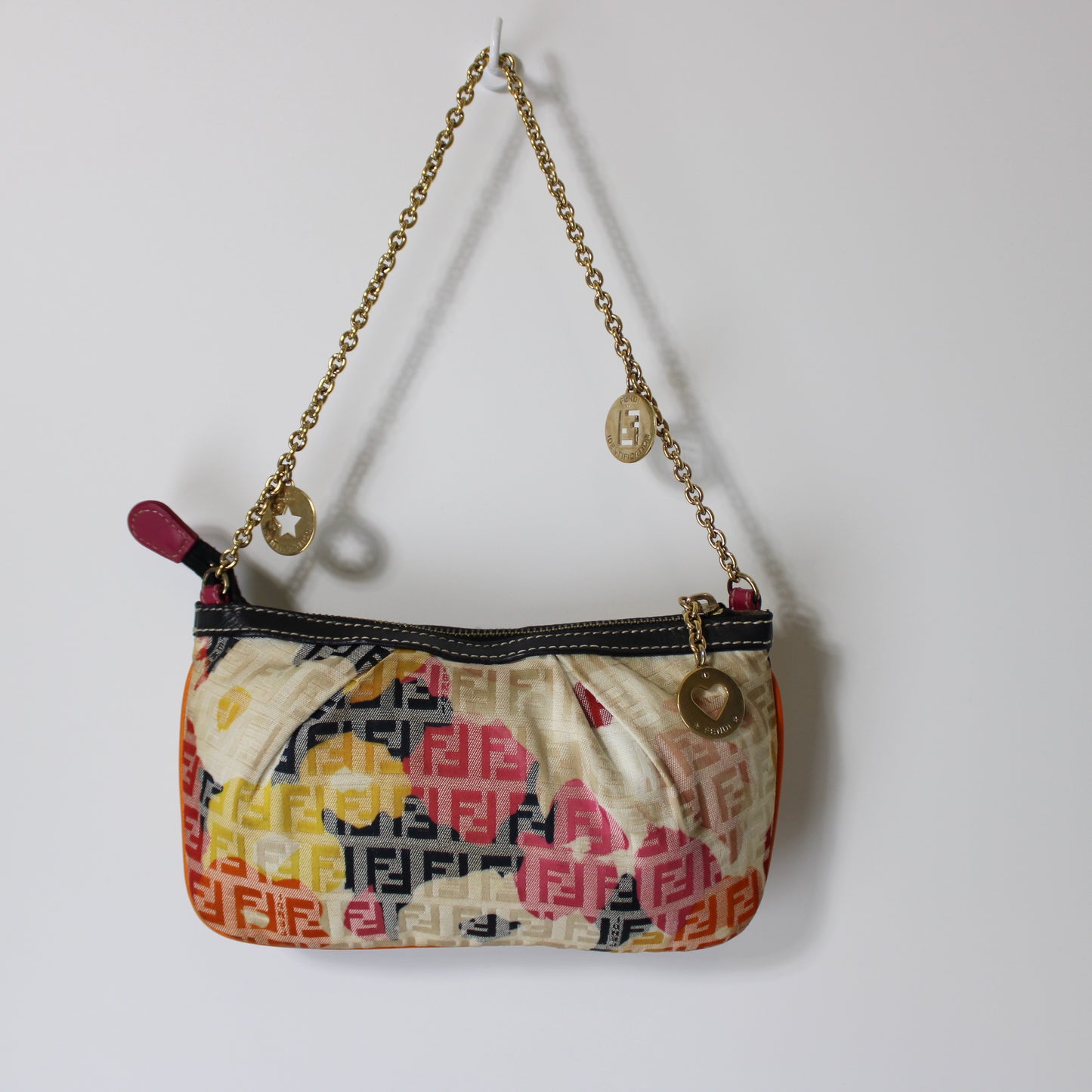 Fendi Multicolor Zucca Canvas Chain Charm Pouch Bag