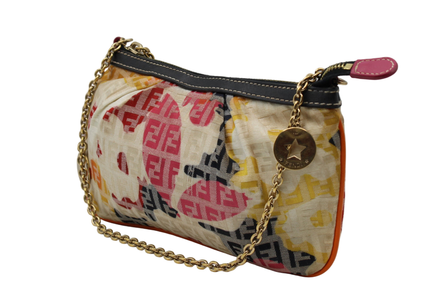 Small handbag with a chain strap on a light gray background