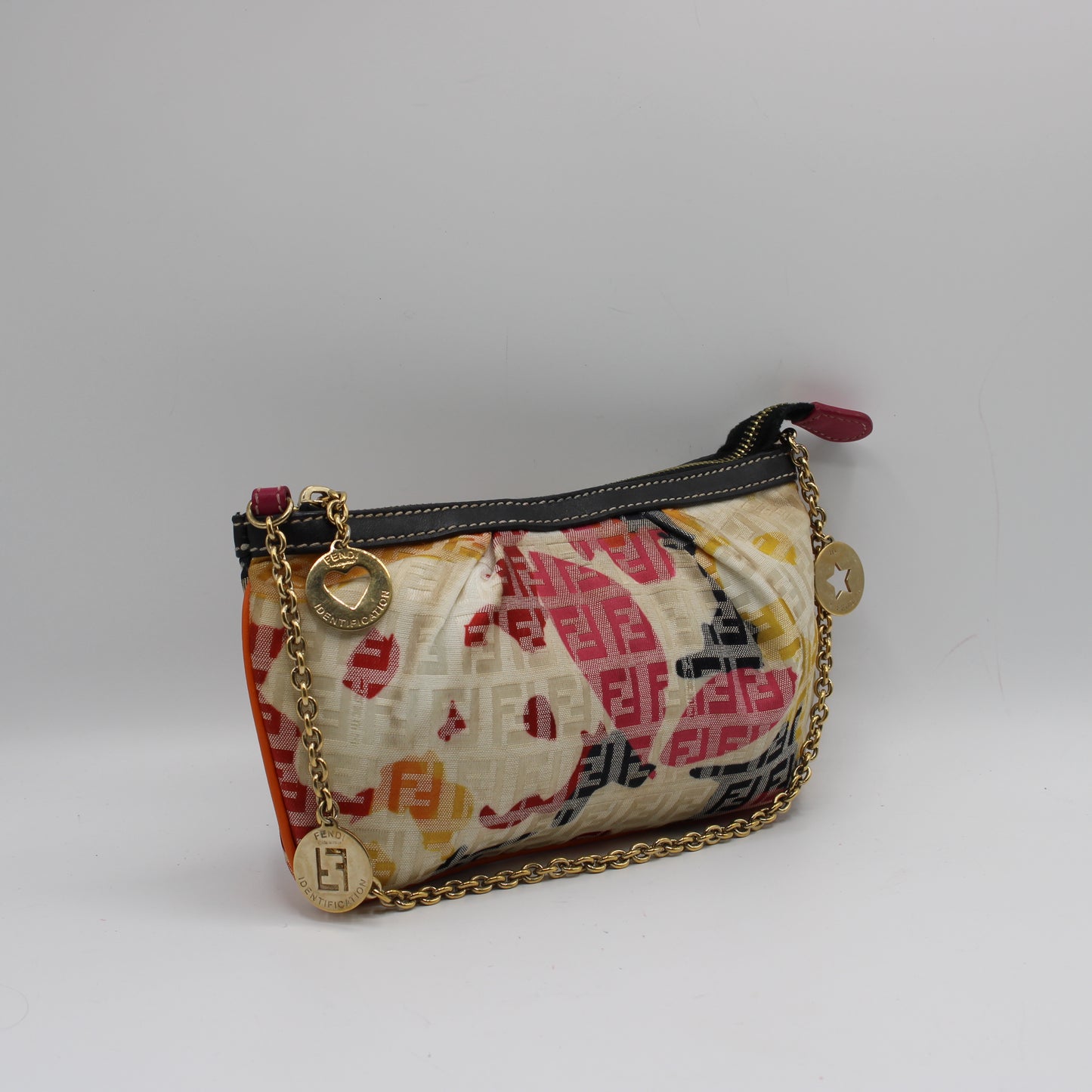 Fendi Multicolor Zucca Canvas Chain Charm Pouch Bag