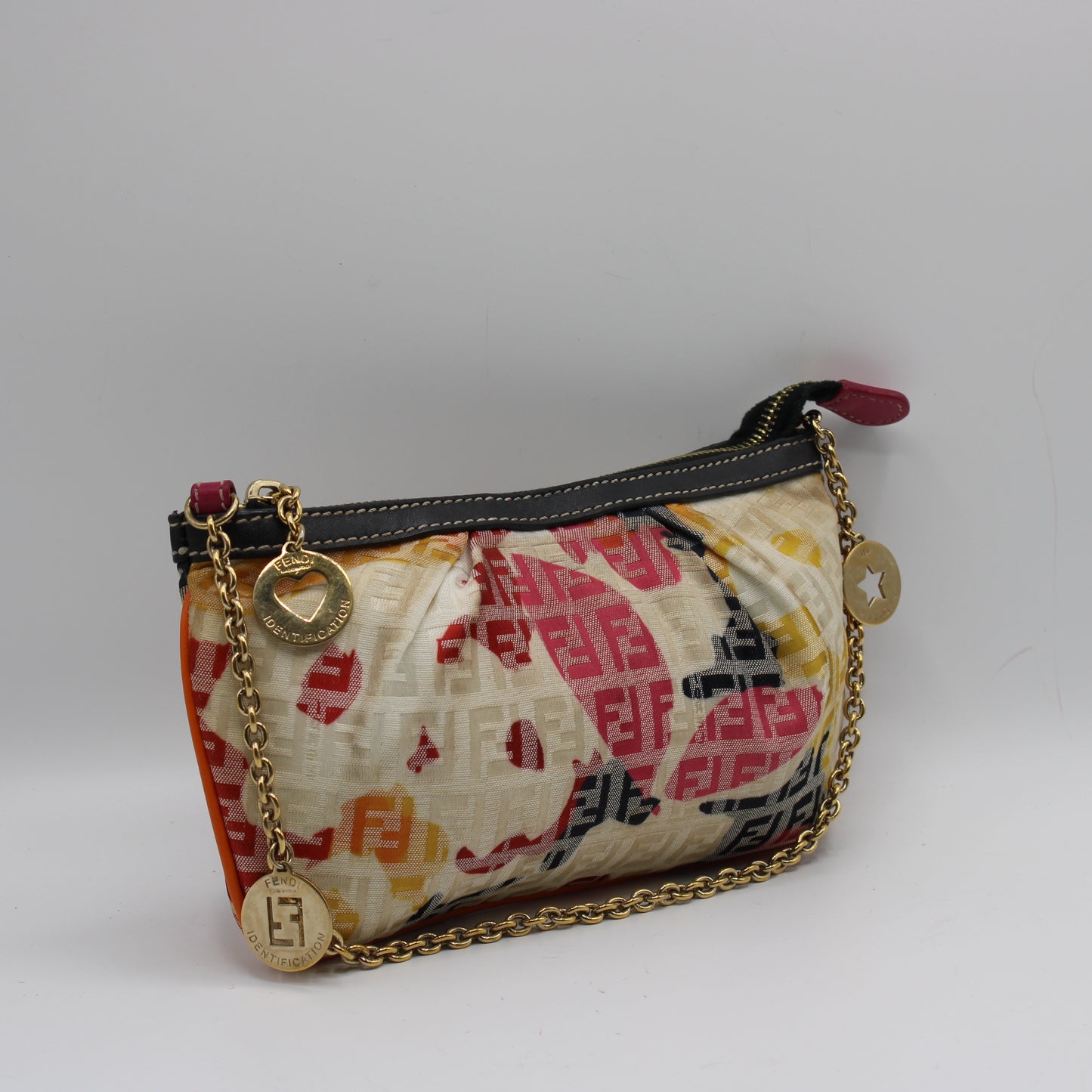 Fendi Multicolor Zucca Canvas Chain Charm Pouch Bag