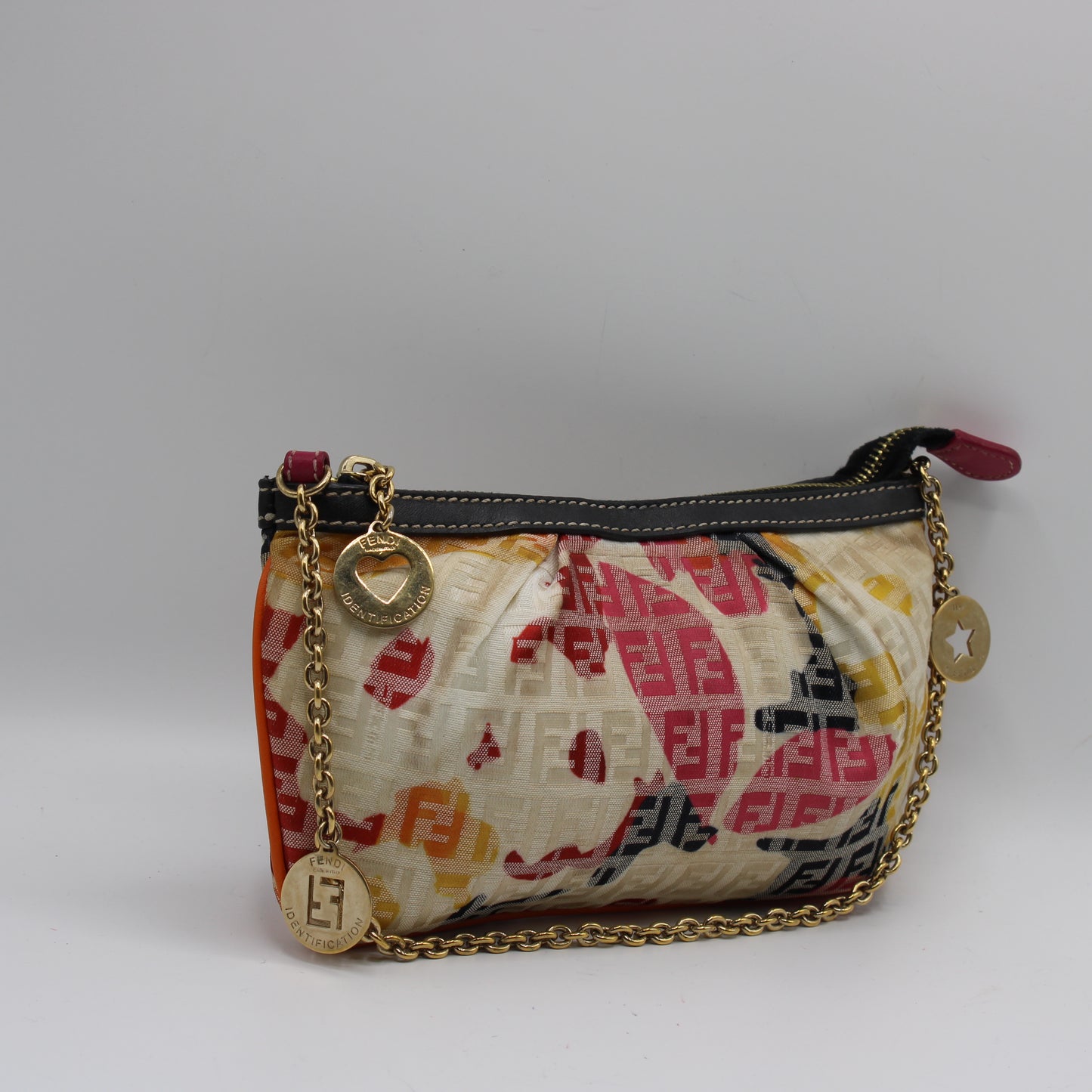 Fendi Multicolor Zucca Canvas Chain Charm Pouch Bag