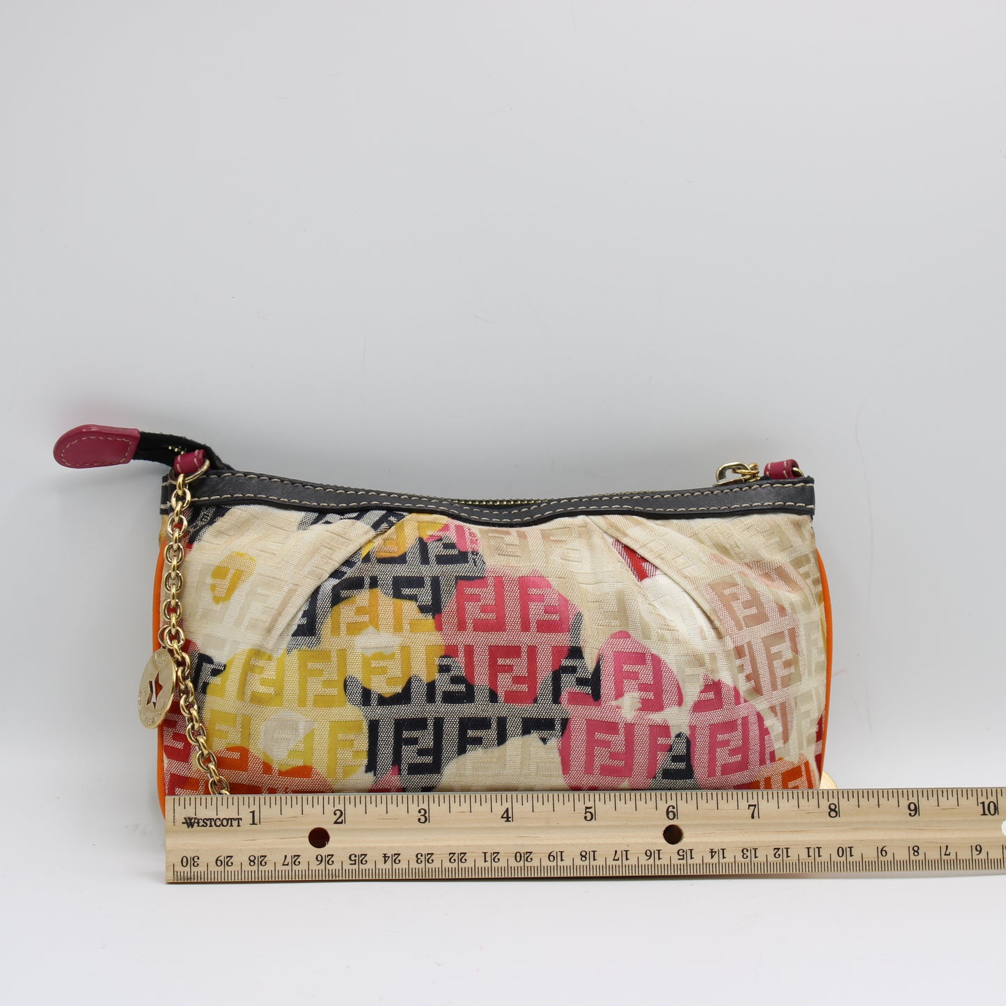 Fendi Multicolor Zucca Canvas Chain Charm Pouch Bag