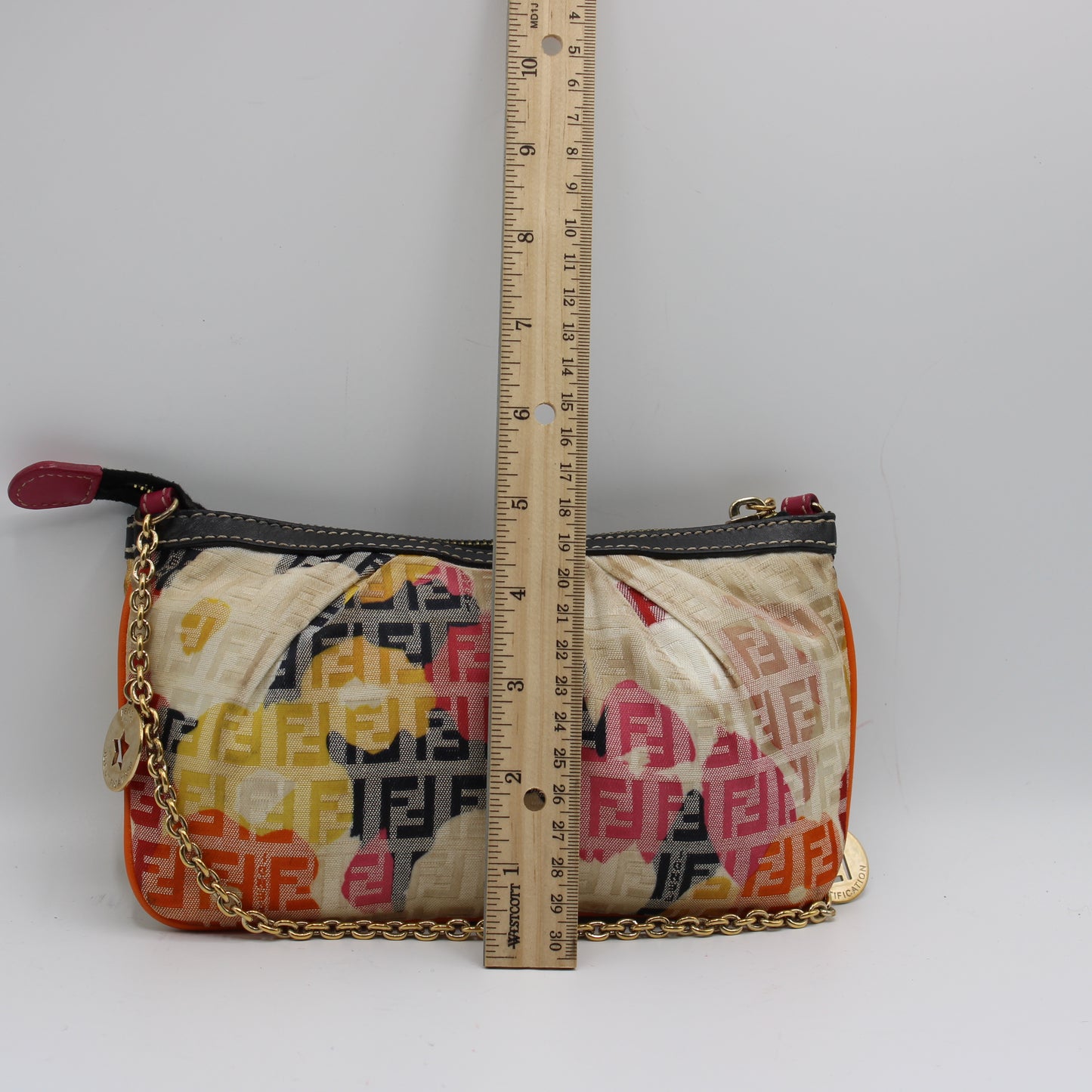 Fendi Multicolor Zucca Canvas Chain Charm Pouch Bag