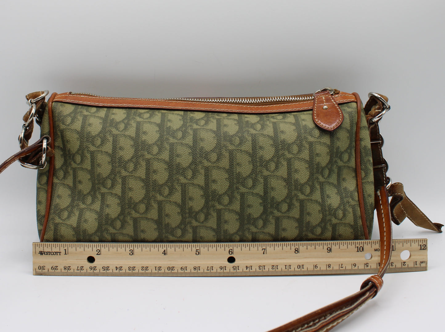 Christian Dior Khaki Canvas Leather Romantique Crossbody Bag