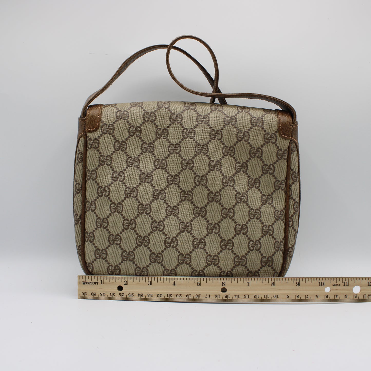 Gucci Beige Brown Gg Canvas Leather Flap Shoulder Bag