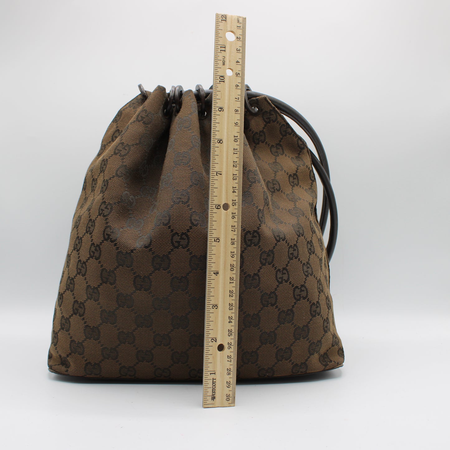 Gucci Brown Canvas Monogram Leather Hobo Bag