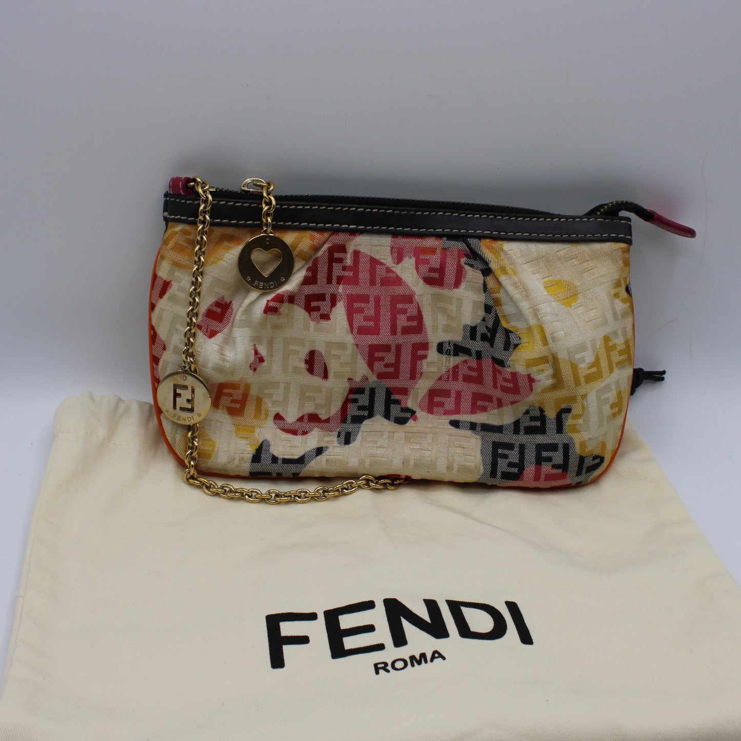 Fendi Multicolor Zucca Canvas Chain Charm Pouch Bag