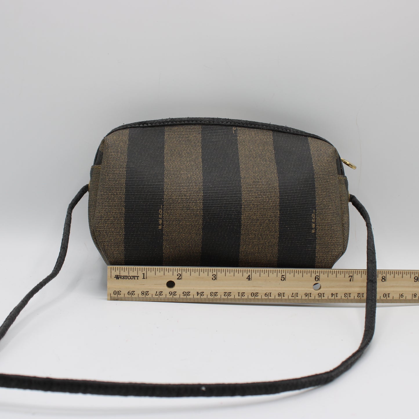 Fendi Brown Canvas Pequin Striped Crossbody Bag