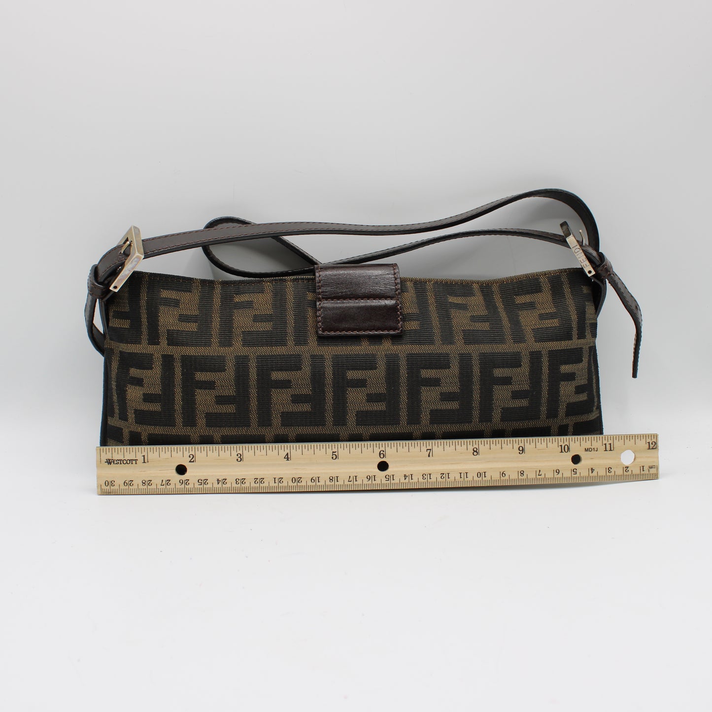 Fendi Brown Zucca Canvas Leather East West Baguette Bag