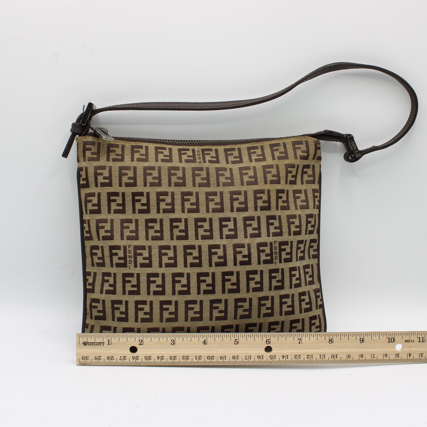Fendi Brown Zucca Zucchino Canvas Pochette Shoulder Bag